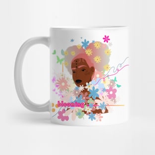Blooming Floral Beauty: Whimsical Girl Surrounded by Flowers Mug